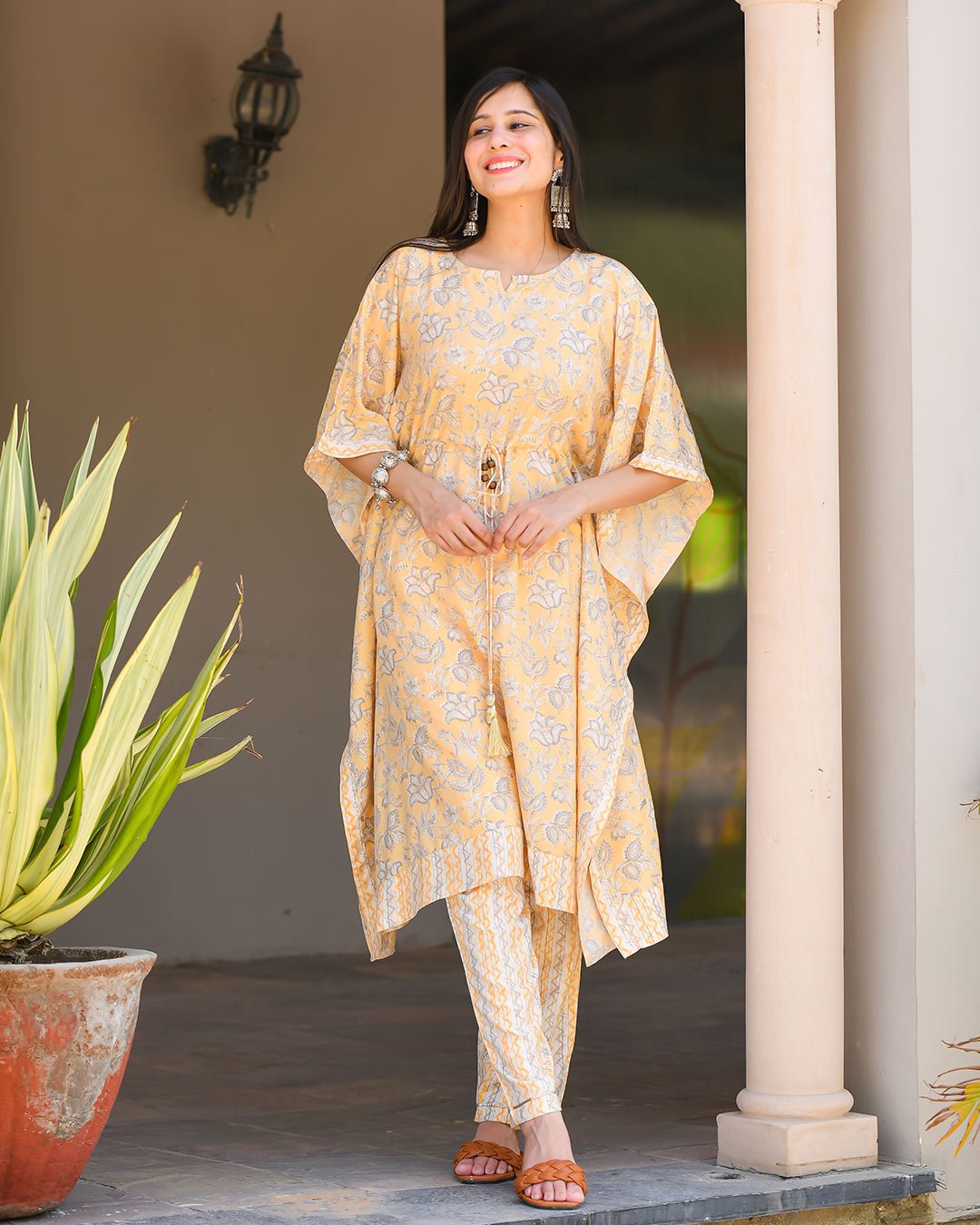 Parmesan Yellow Muslin Kaftan Set