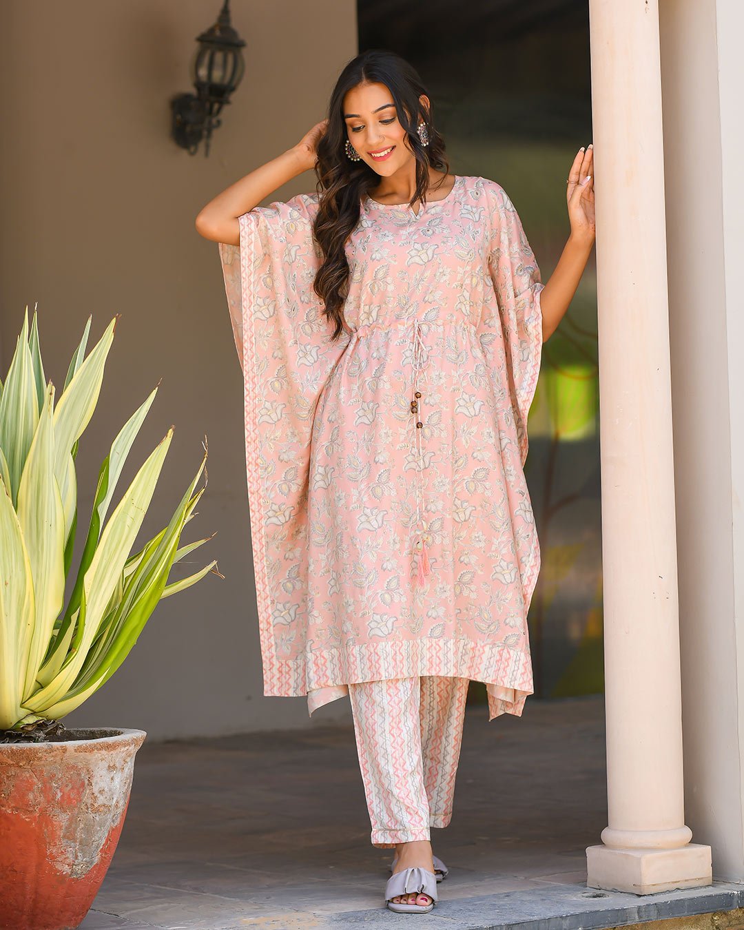 Pink Peach Muslin Kaftan Set
