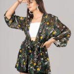 Exclusive Beautiful Floral Tie Belt Shrug For Women