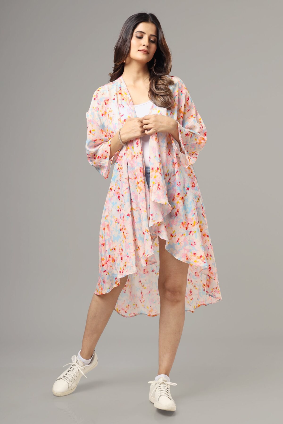 Trendy Tye And Dye Waterfall Shrug For Women