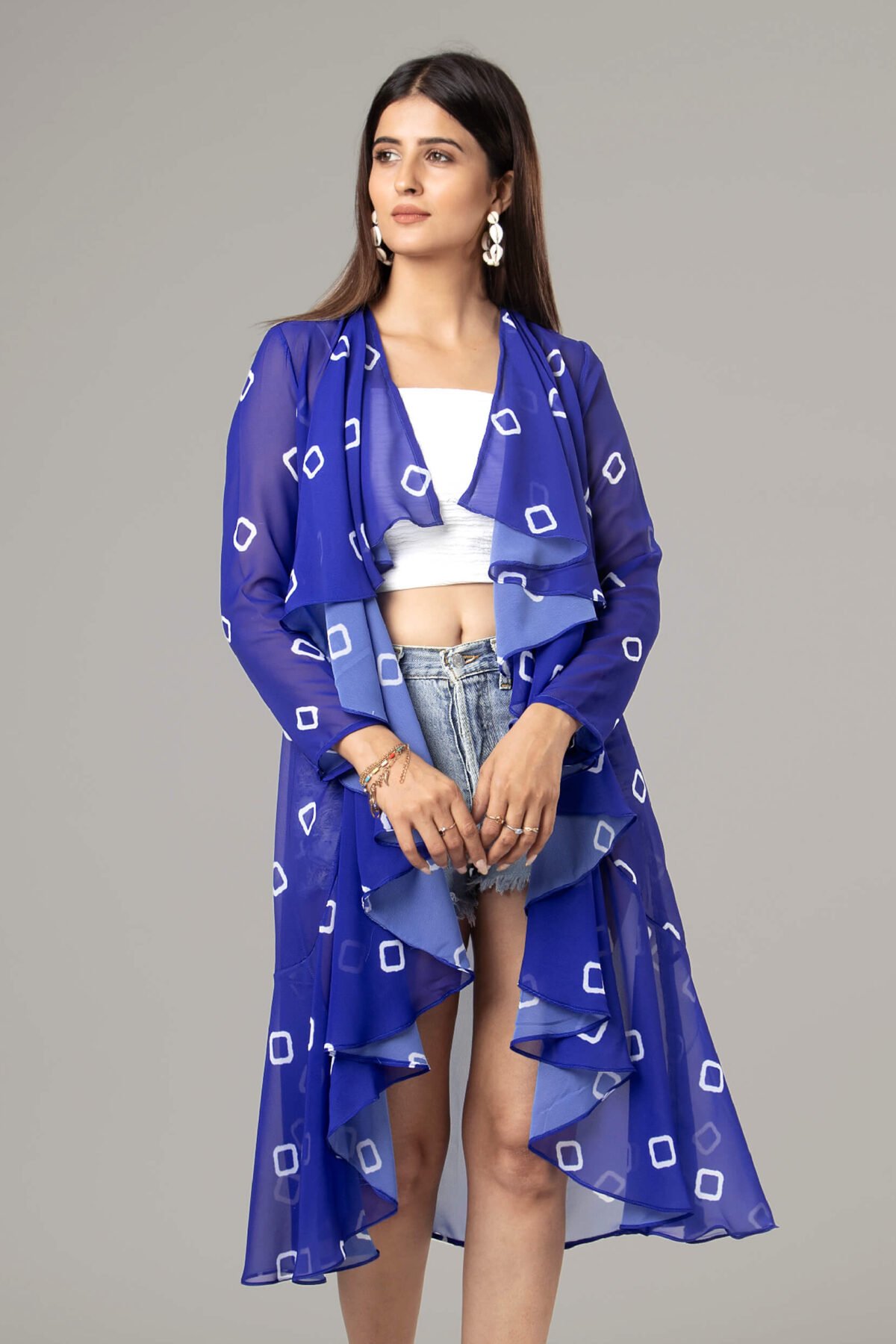 Trendy Royal Bandhanii Waterfall Shrug For Women
