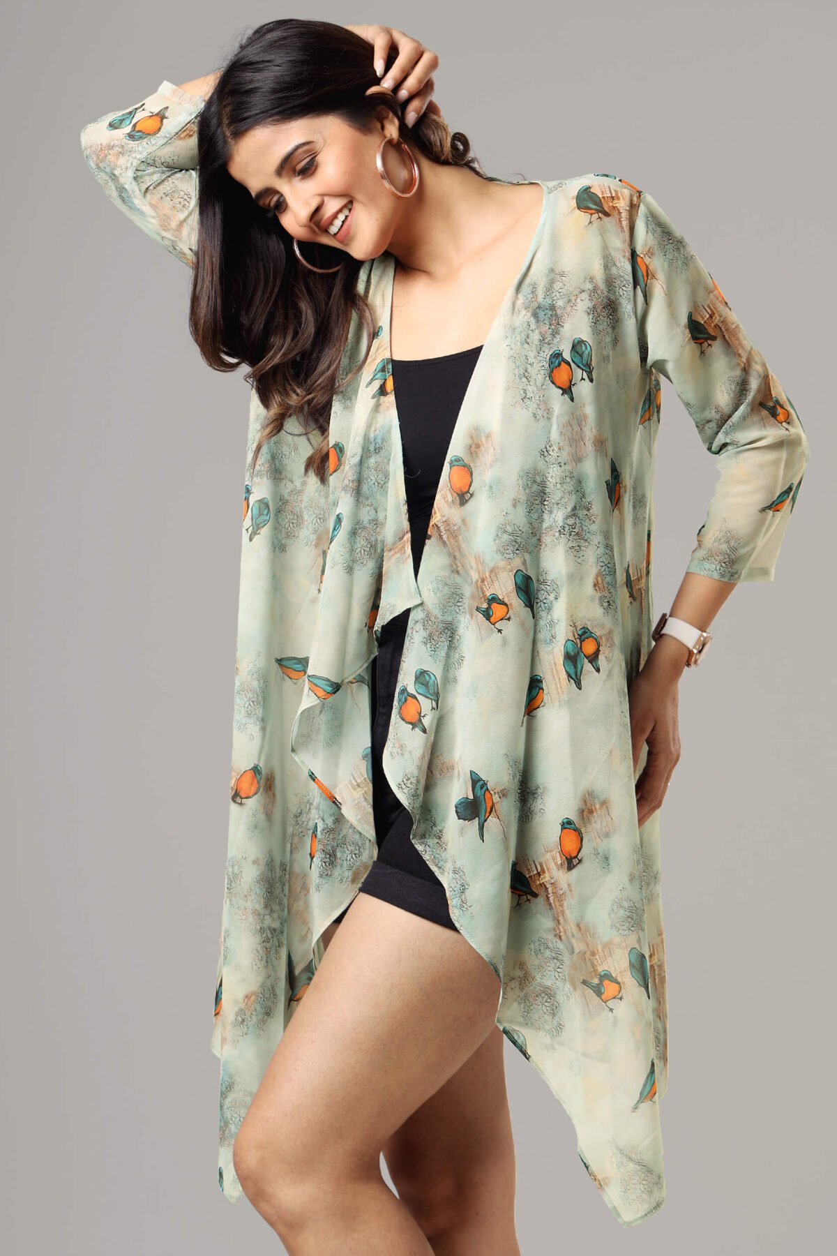 Trendy Love Birds Waterfall Shrug For Women