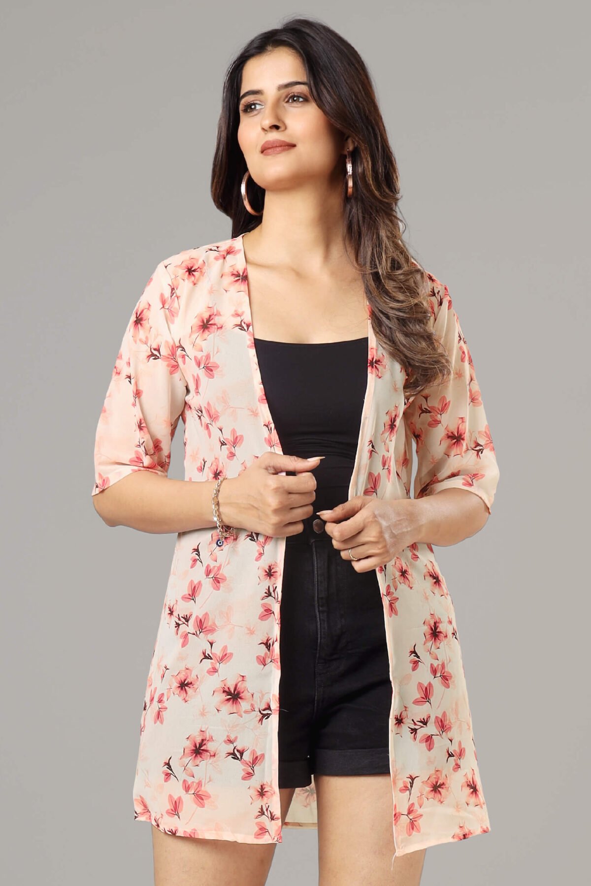 Lovely Floral Short Sleeve Shrug For Women