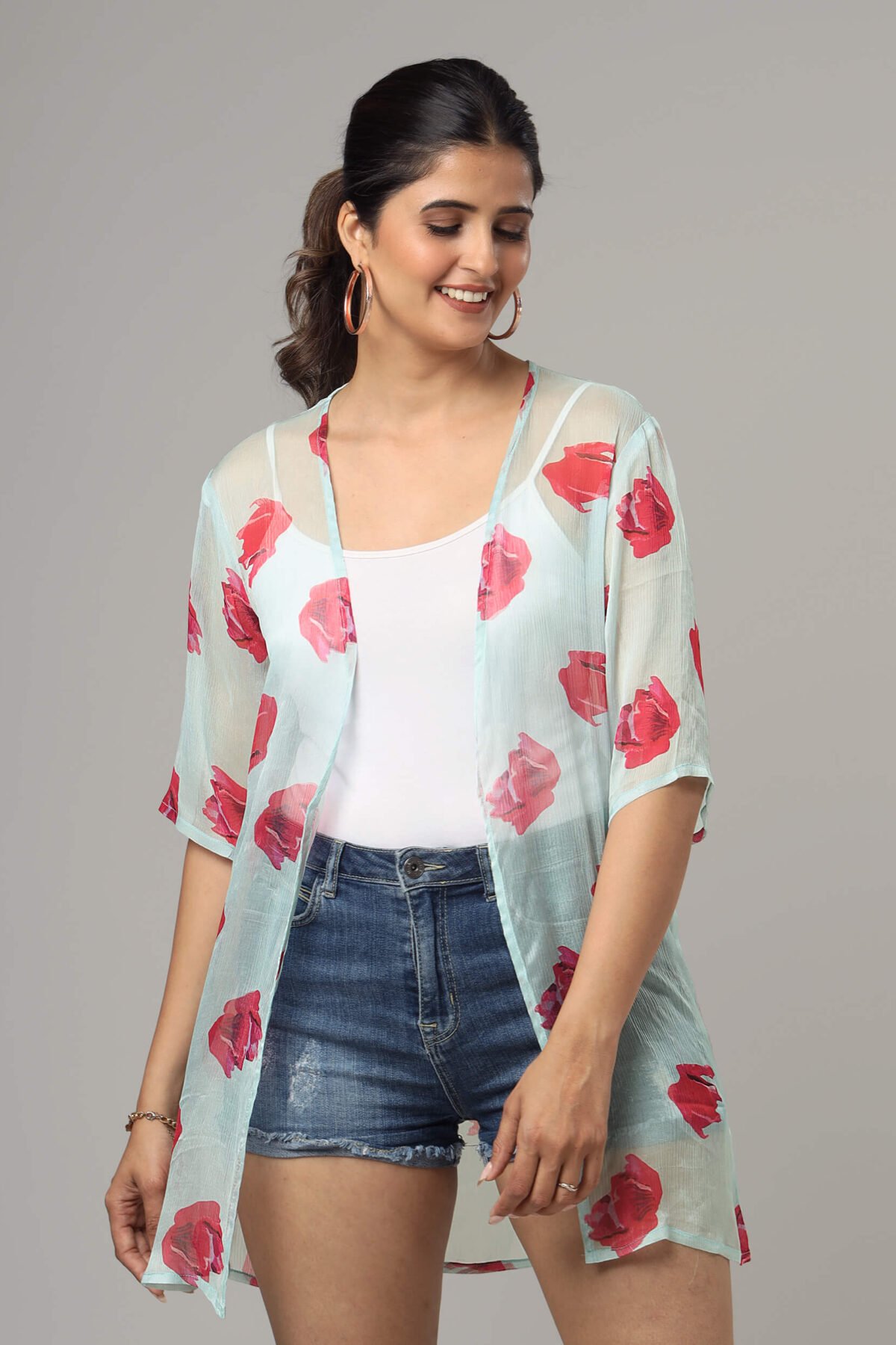 Classy Floral Short Sleeve Shrug For Women