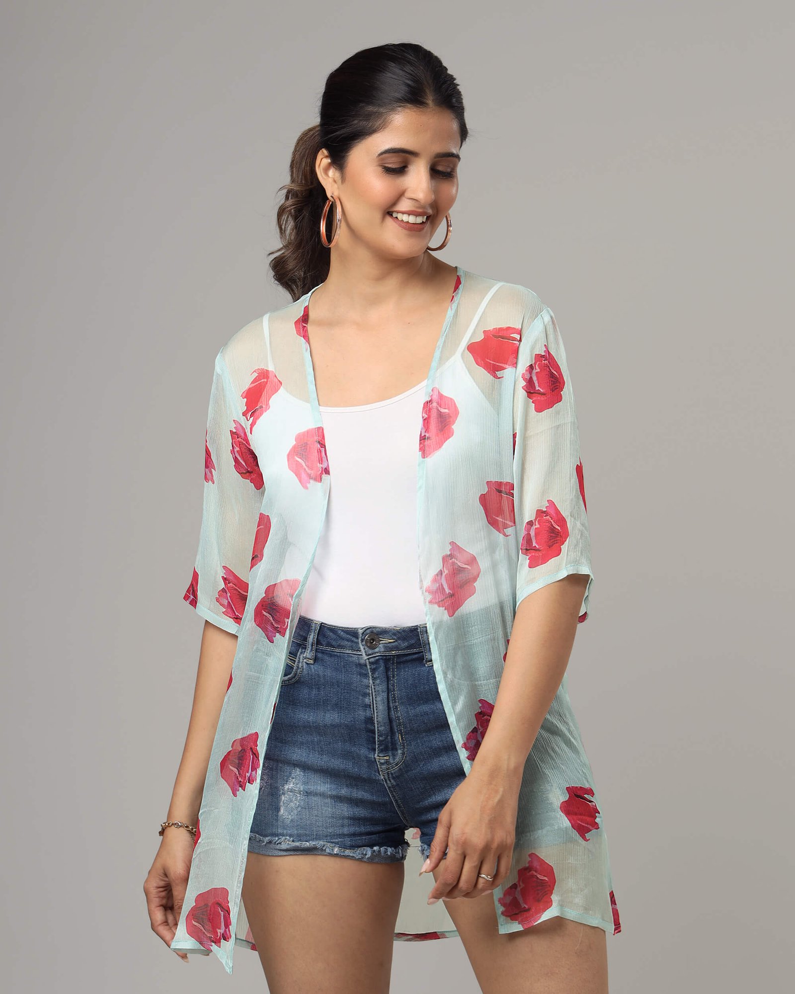 Classy Floral Short Sleeve Shrug For Women