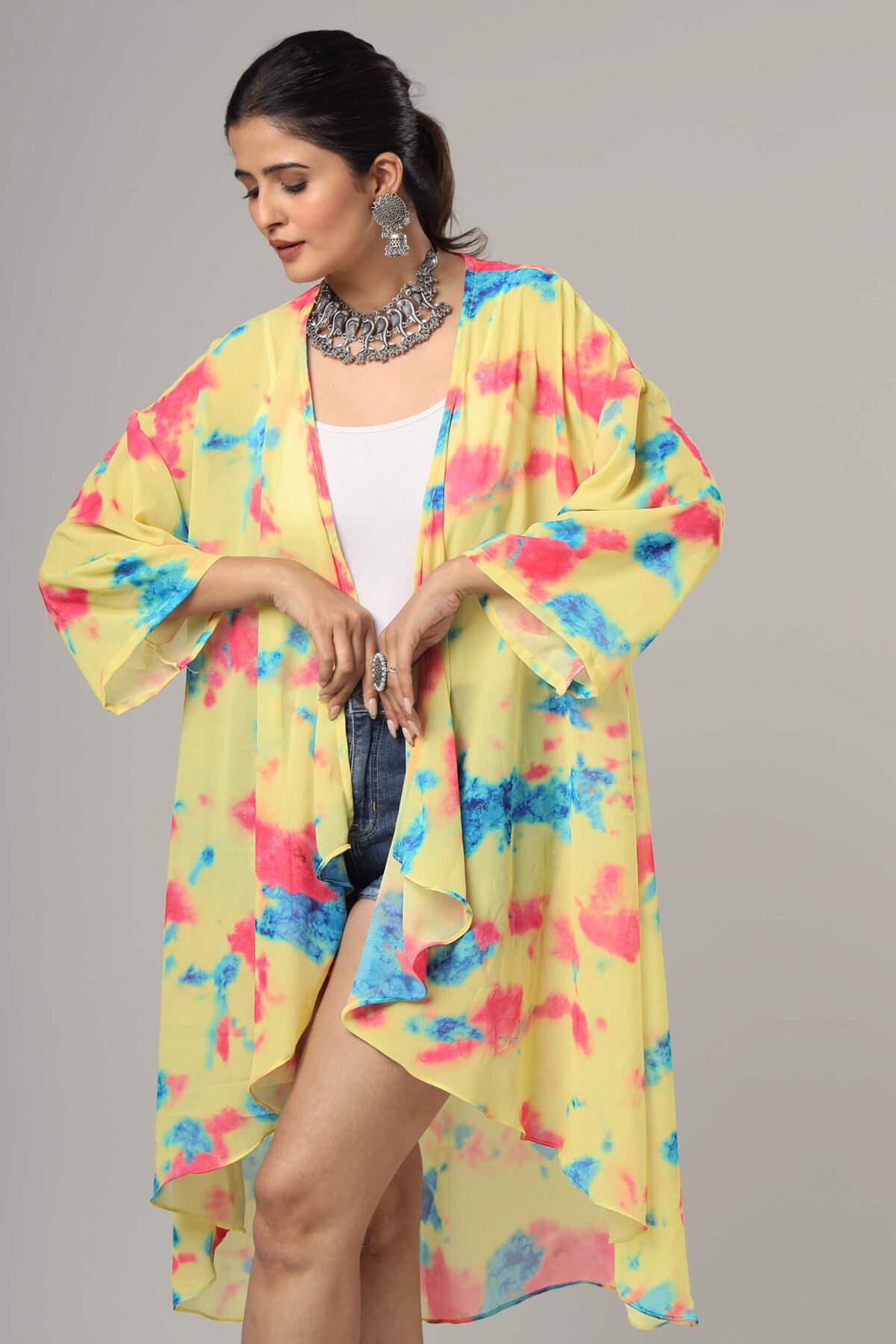 Stunning Tye And Dye Waterfall Shrug For Women