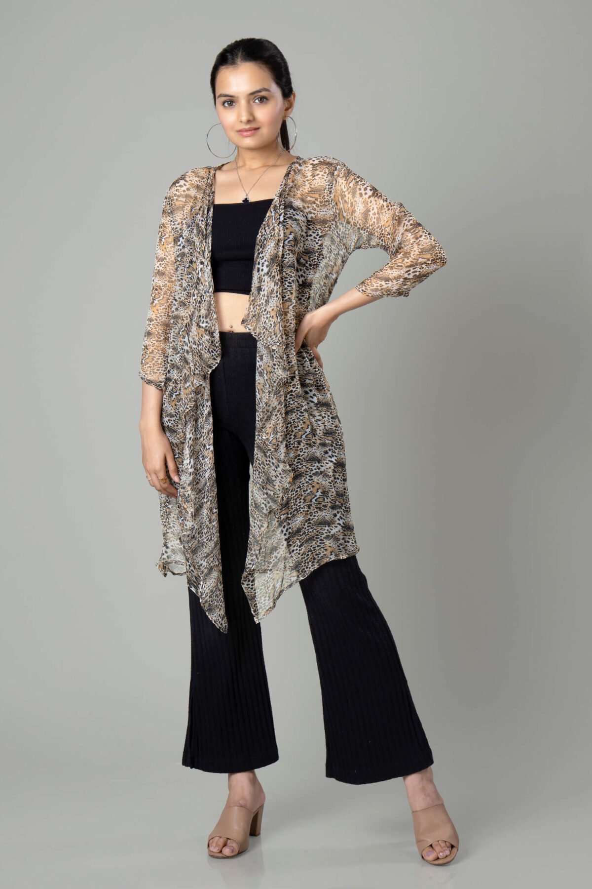 Trendy Leopard Print Waterfall Shrug For Women