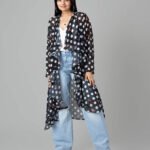 Trendy Humming Polka Waterfall Shrug For Women