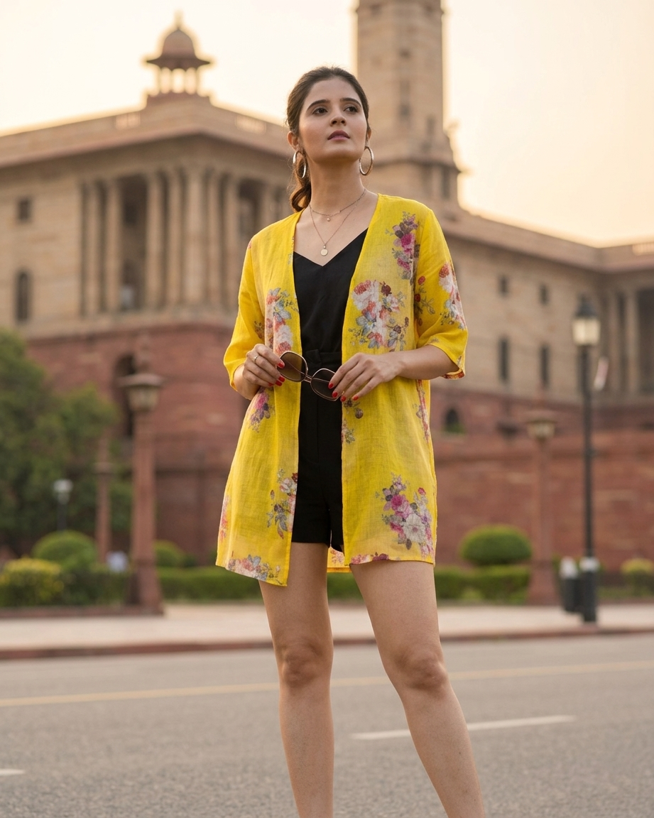 Floral Short Sleeve Mulmul Shrug For Women