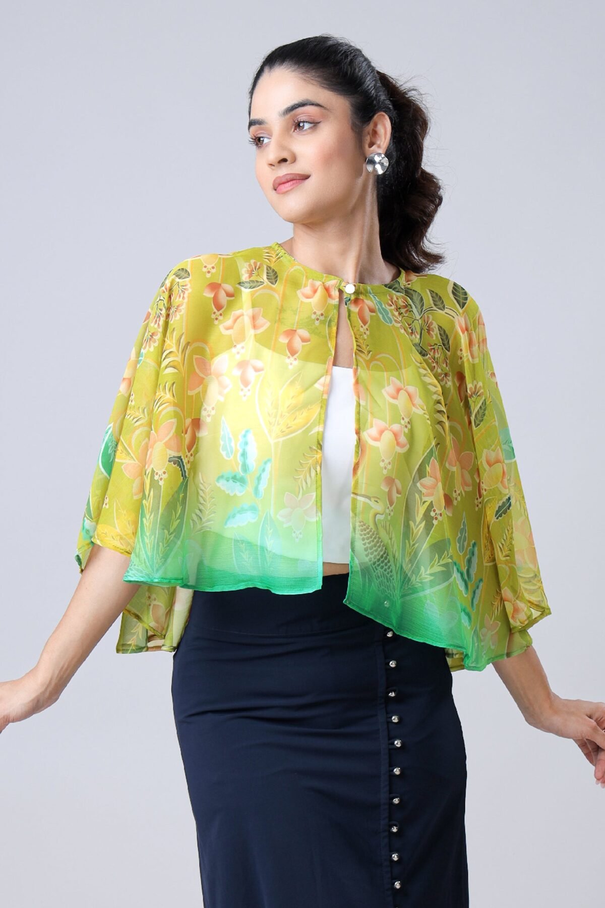 Stylish Vintage Floral Poncho Shrug for Women