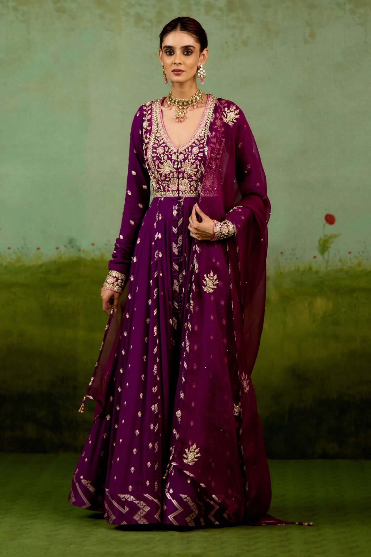 Wine purple anarkali set