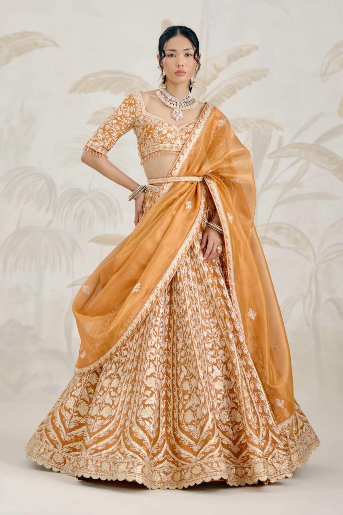 Burnt orange gold gota lehenga set