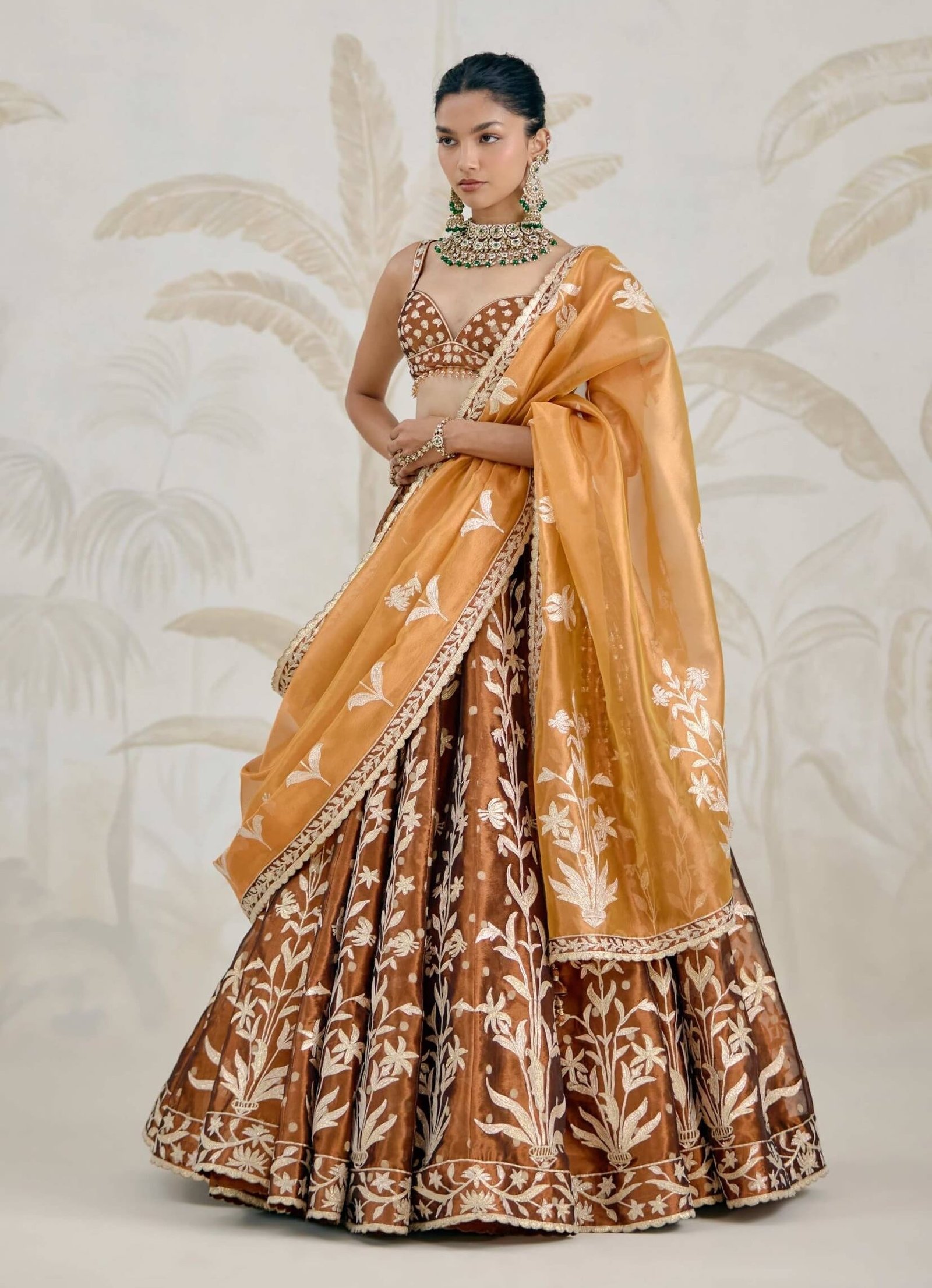 Coffee brown burnt orange gota embroidered lehenga set