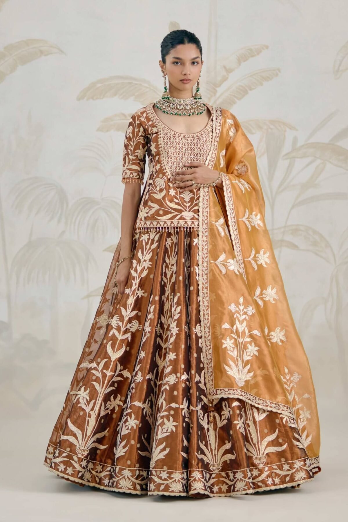 Coffee brown burnt orange gota kurti lehenga set