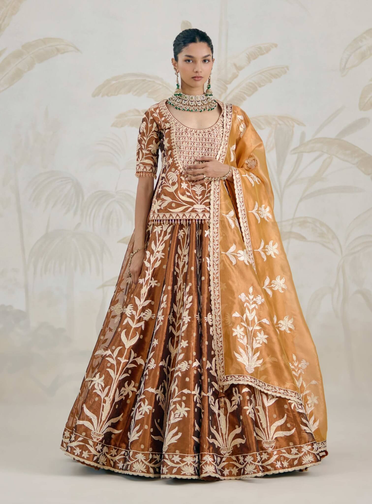 Coffee brown burnt orange gota kurti lehenga set