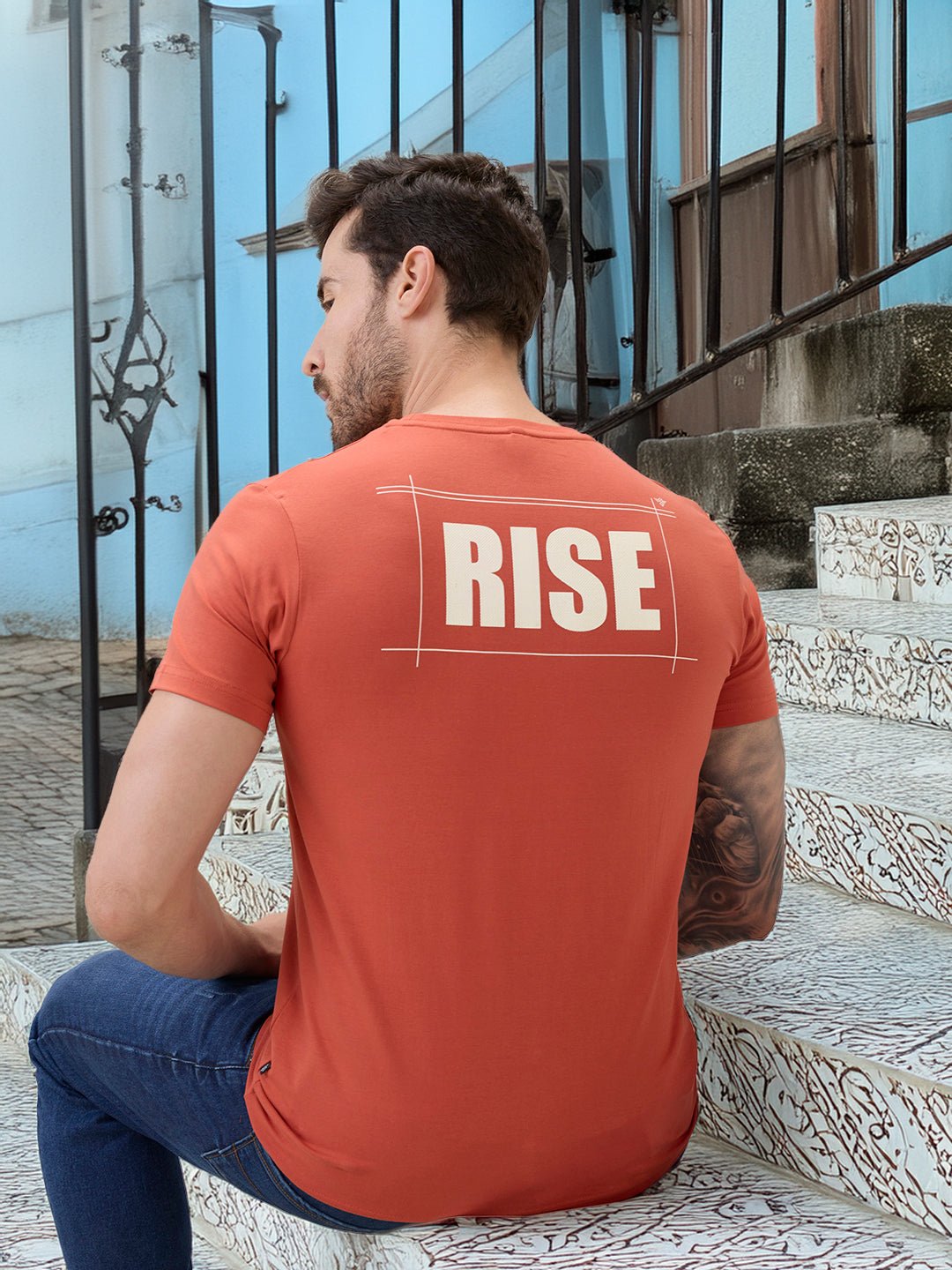 Mens Typography Print Front & Back Round Neck Half Sleeve T-Shirt