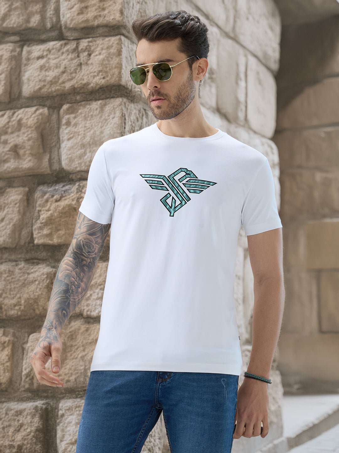 Men Chest Brand Logo Graphic Print Round Neck Half Sleeve Regular Fit T-Shirt