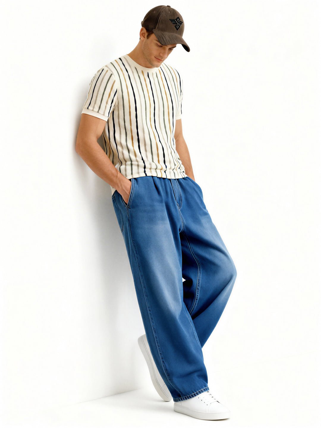 Multi-Stripe Textured Knit T-Shirt