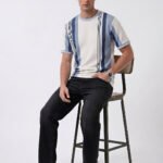 Grey & Blue Textured Stripe T-Shirt