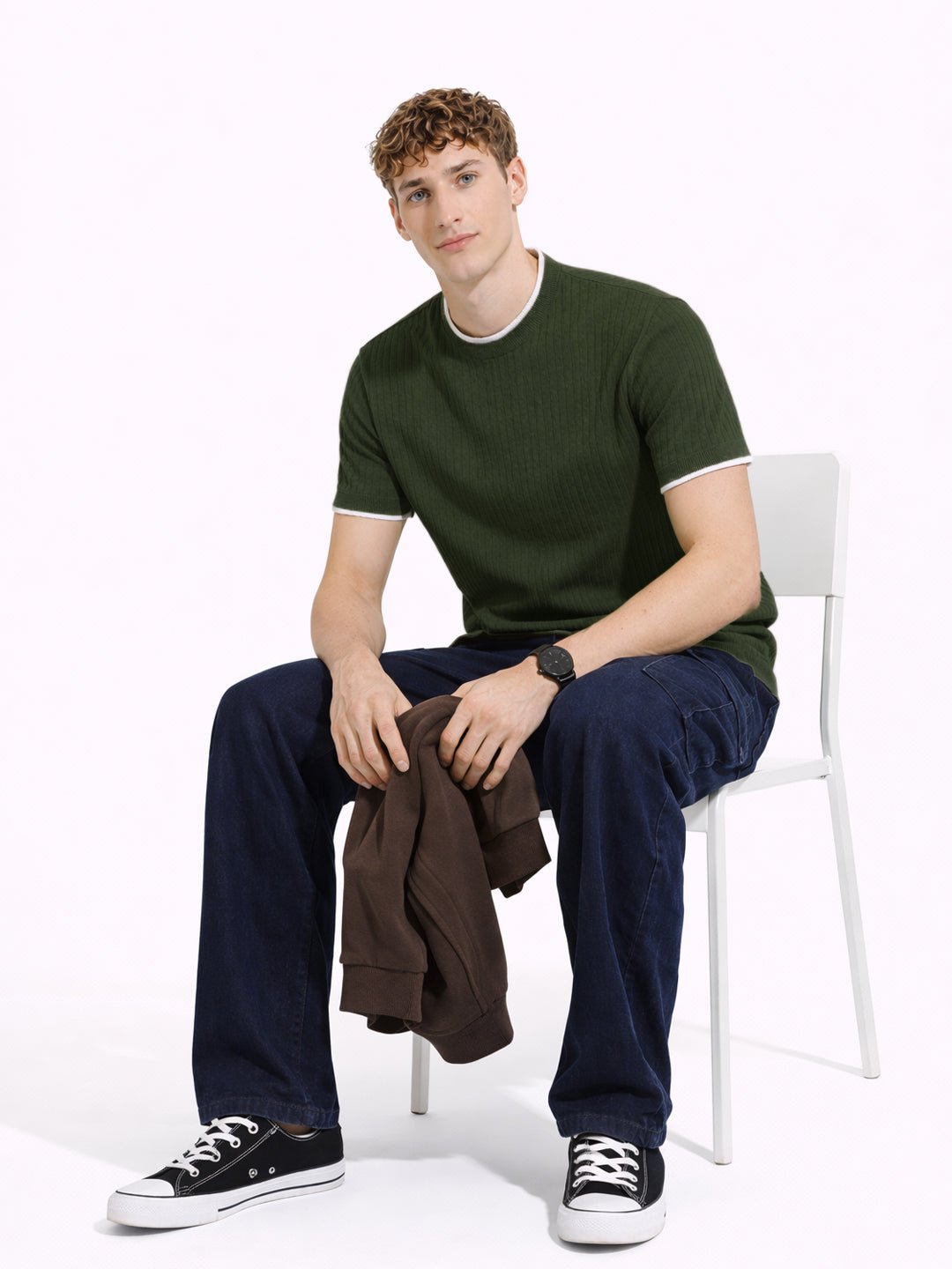 Green Rib Knit T-Shirt