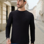 Men Textured Round Neck Full Sleeves Regular Fit T-Shirt