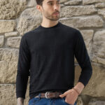 Mens Geometric Textured Round Neck Full Sleeve Regular Fit T-Shirt