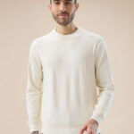 Men Geometric Textured Round Neck Full Sleeve Regular Fit T-Shirt