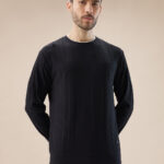 Men Geometric Textured Round Neck Full Sleeve Regular Fit T-Shirt