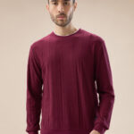 Men Geometric Textured Round Neck Full Sleeve Regular Fit T-Shirt