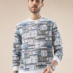 Men Abstract Geometric Print Round Neck Full Sleeves T-Shirt