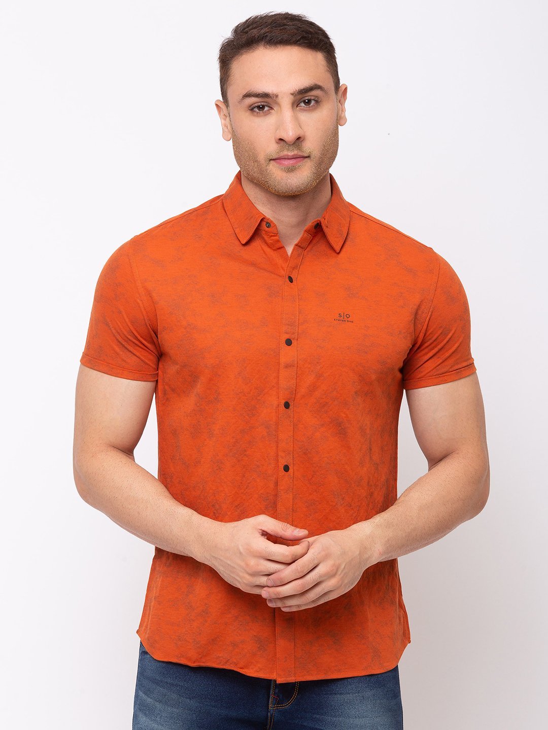 Printed Cotton Polyester Spread Collar Shirt