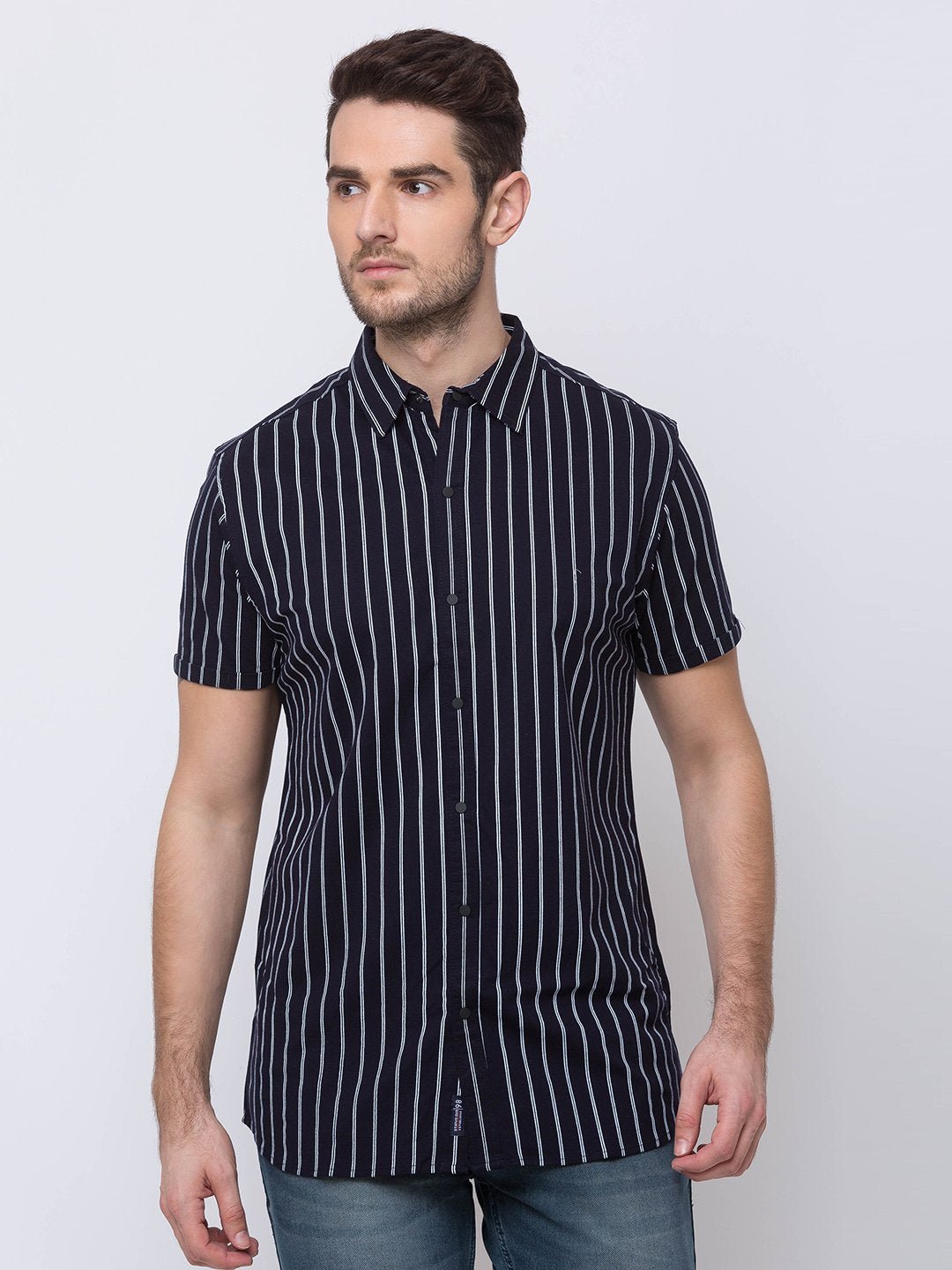 Pinstripped Spread Collar Shirt