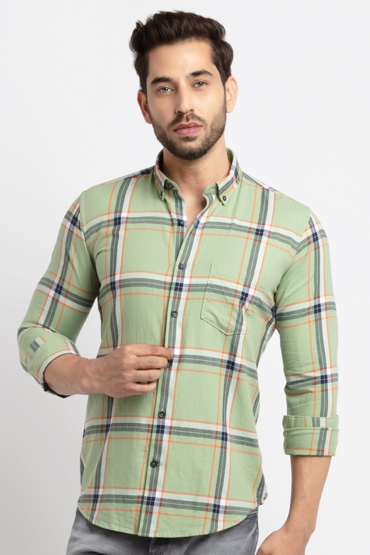 Mens Slim Fit Checkered Cotton Shirt