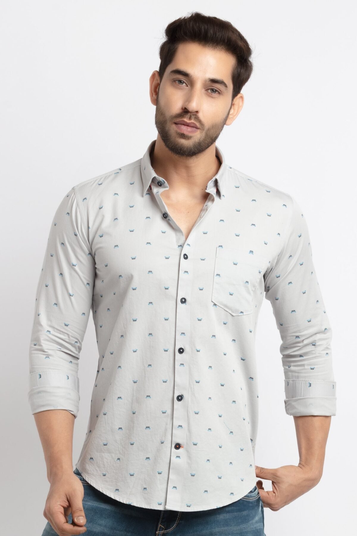 Mens Slim Fit Printed Cotton Shirt