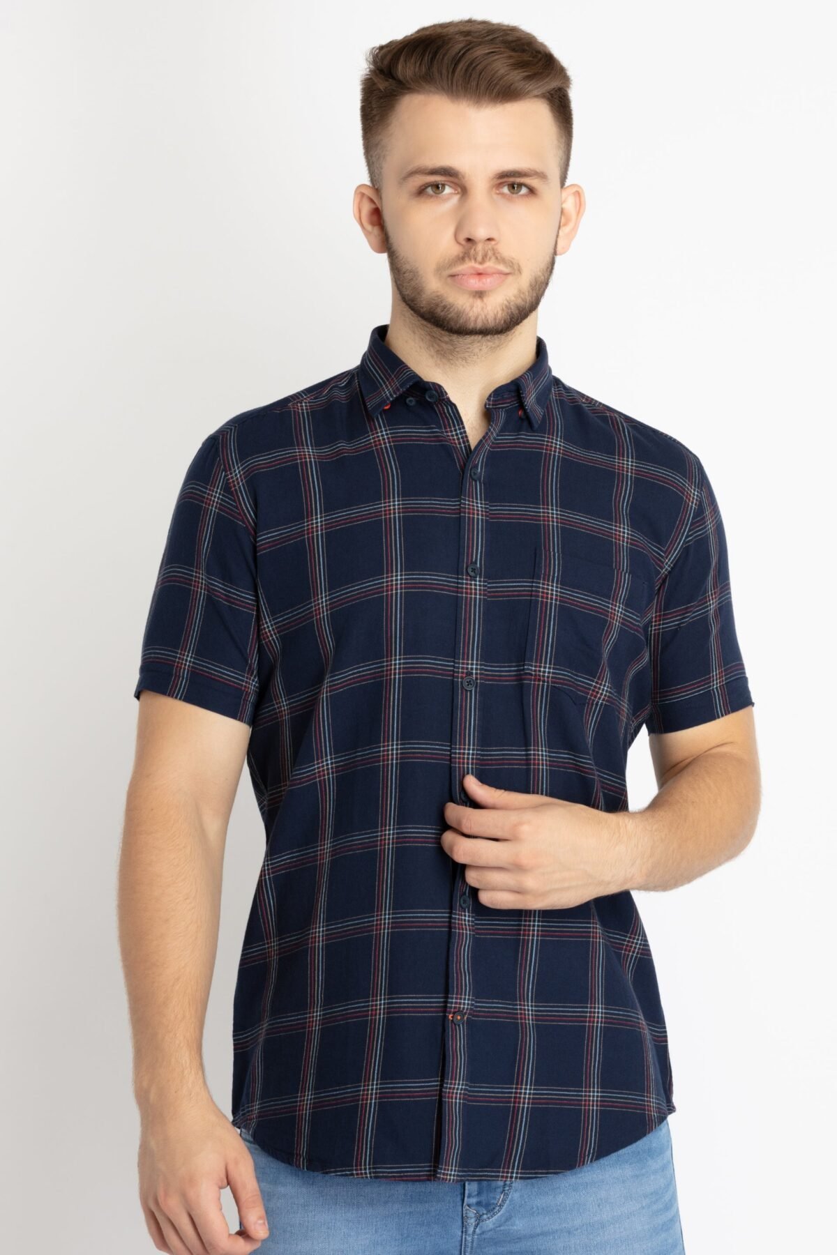 Mens Checkered Cotton Slim Fit Shirt