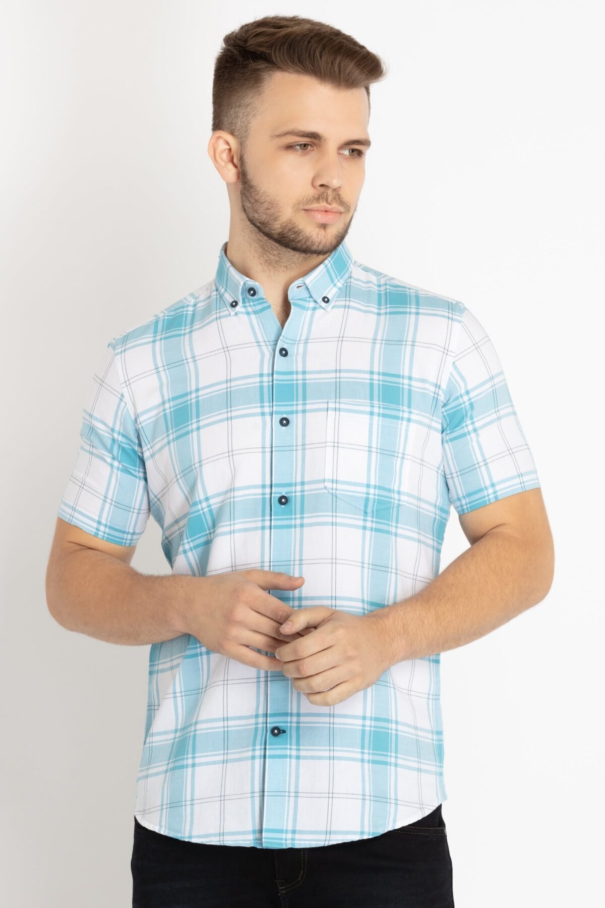 Mens Checkered Cotton Slim Fit Shirt