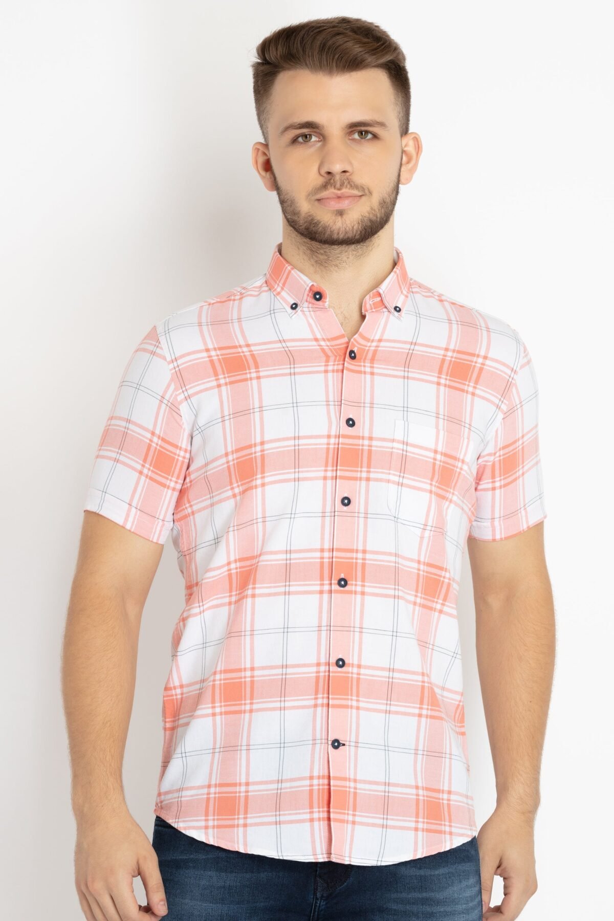 Mens Checkered Cotton Slim Fit Shirt