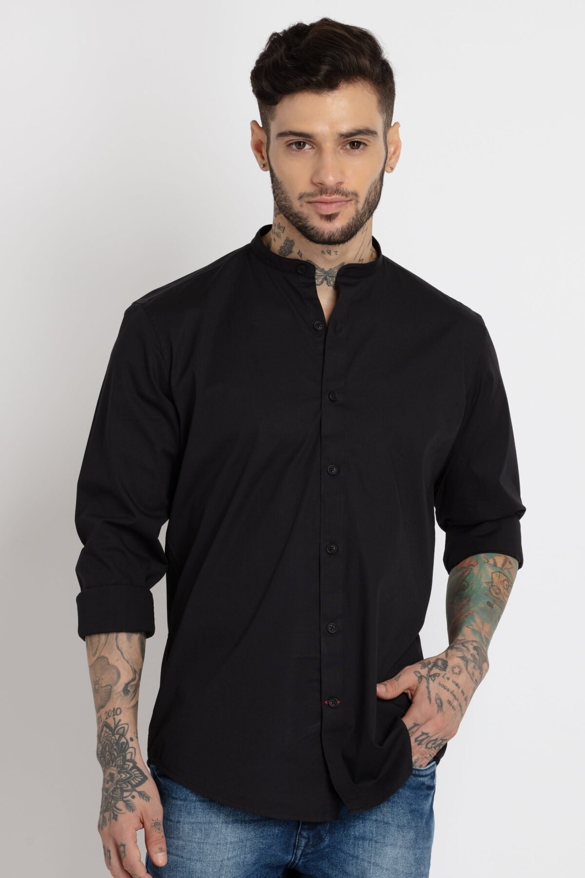 Mens Solid Cotton Slim Fit Shirt
