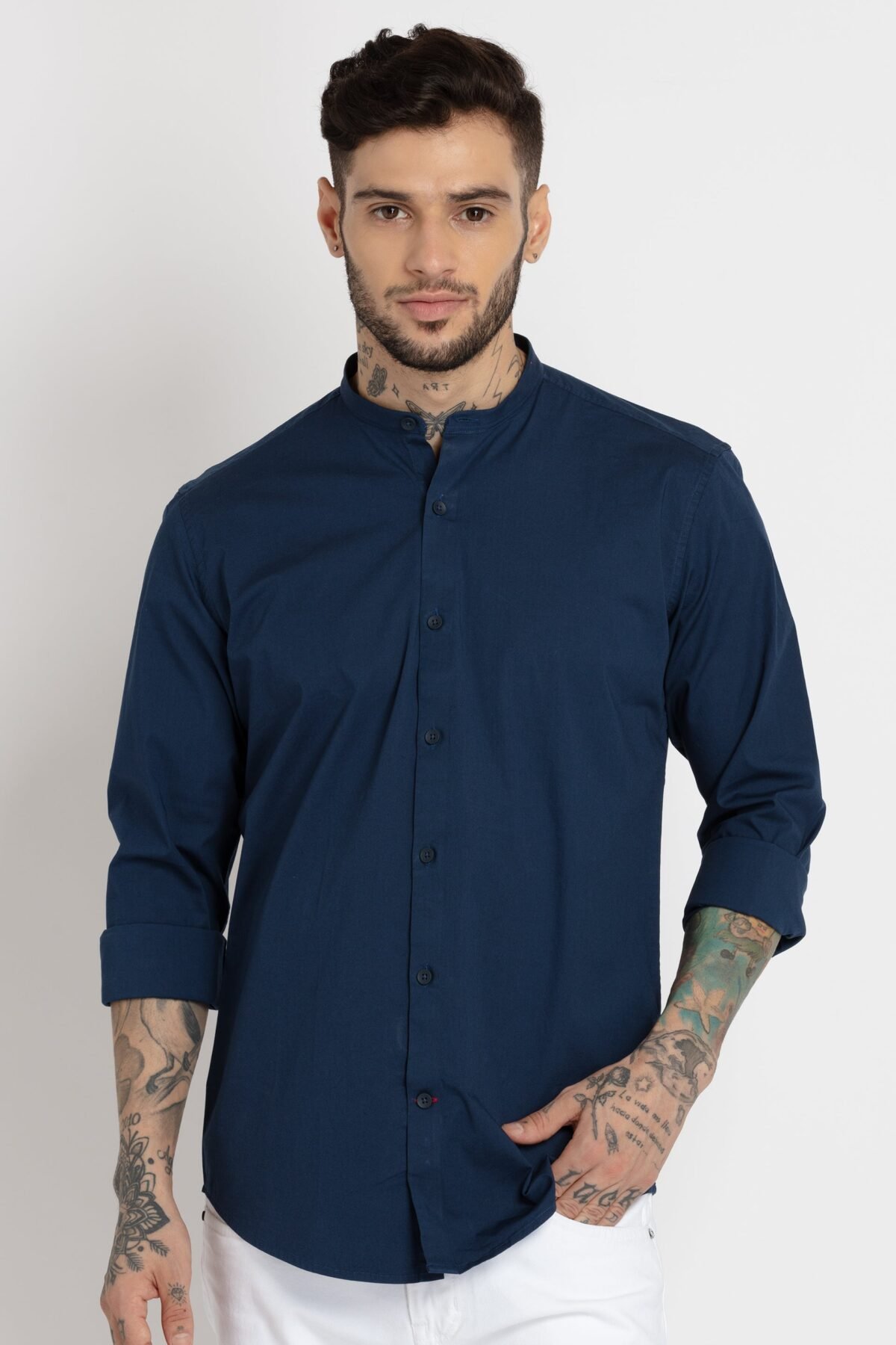 Mens Solid Cotton Slim Fit Shirt