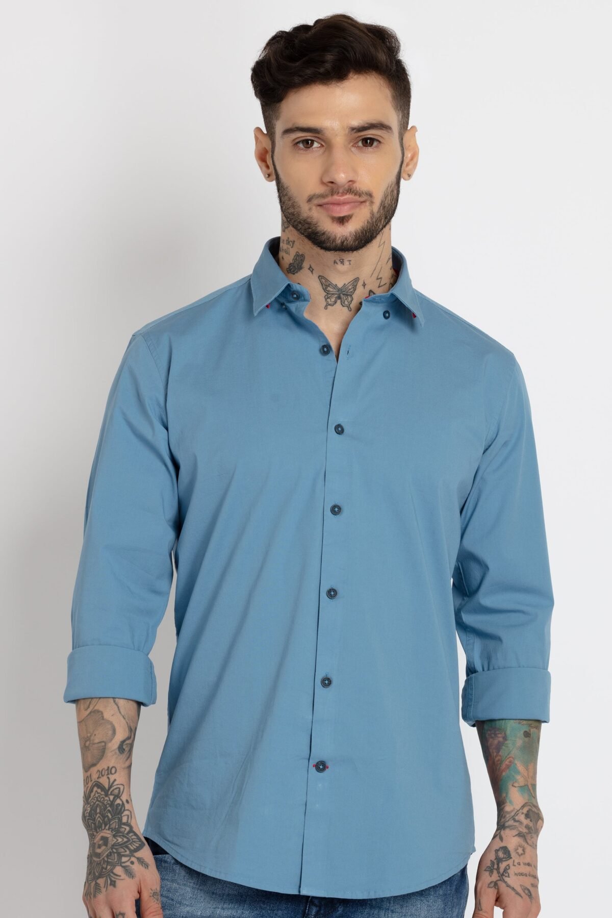 Mens Solid Cotton Slim Fit Shirt