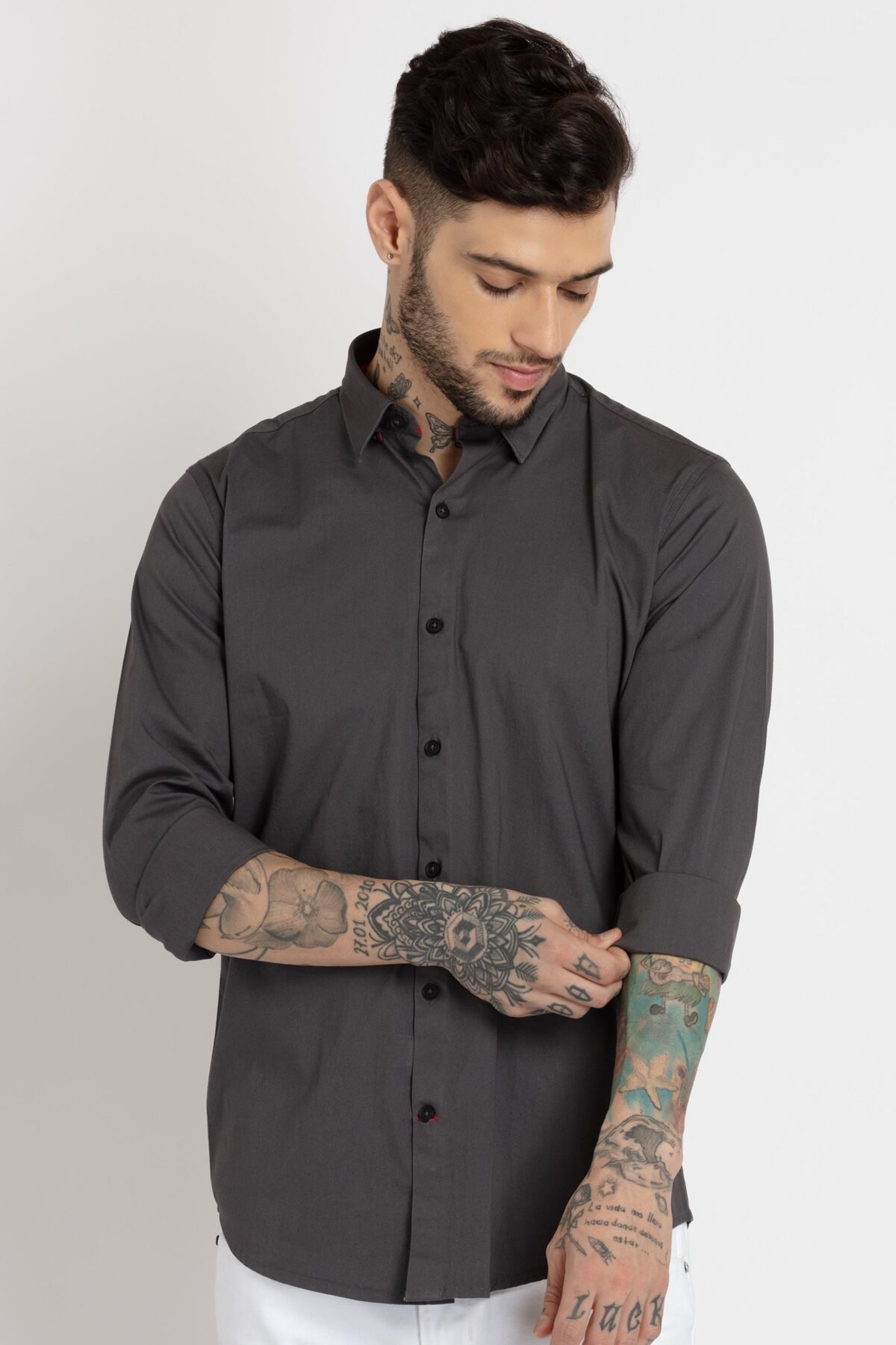 Mens Solid Cotton Slim Fit Shirt