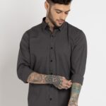 Mens Solid Cotton Slim Fit Shirt