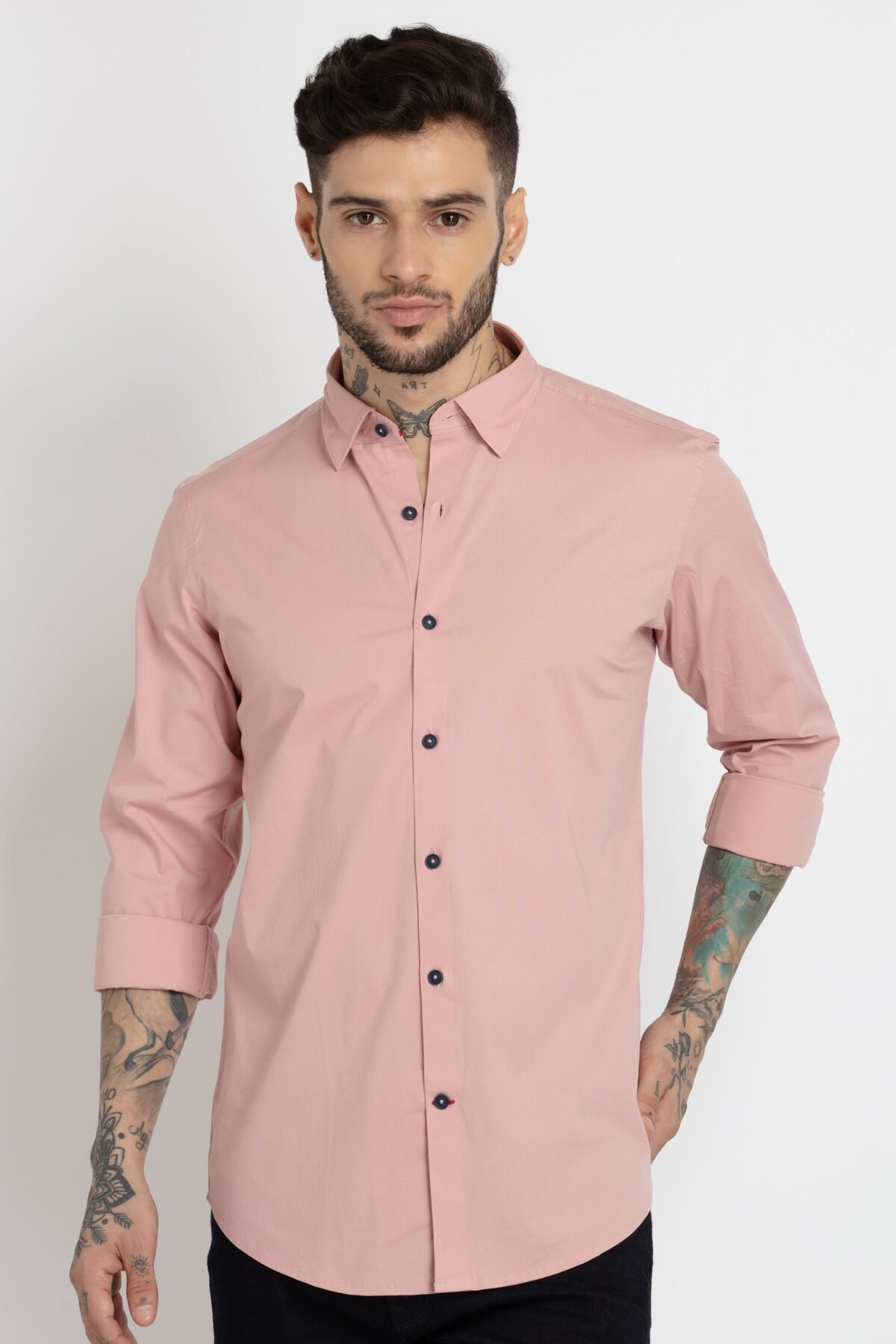 Mens Solid Cotton Slim Fit Shirt