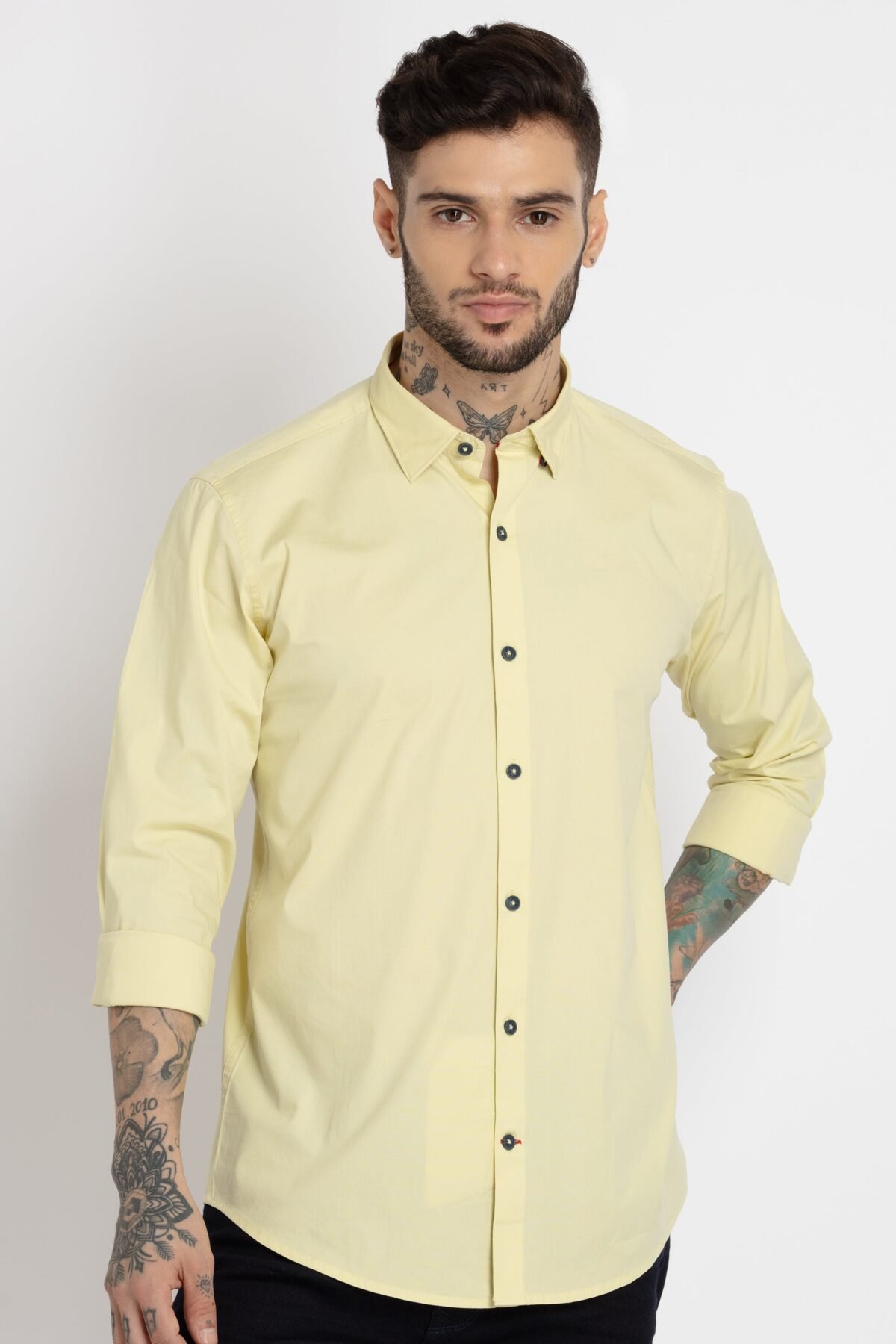 Mens Solid Cotton Slim Fit Shirt