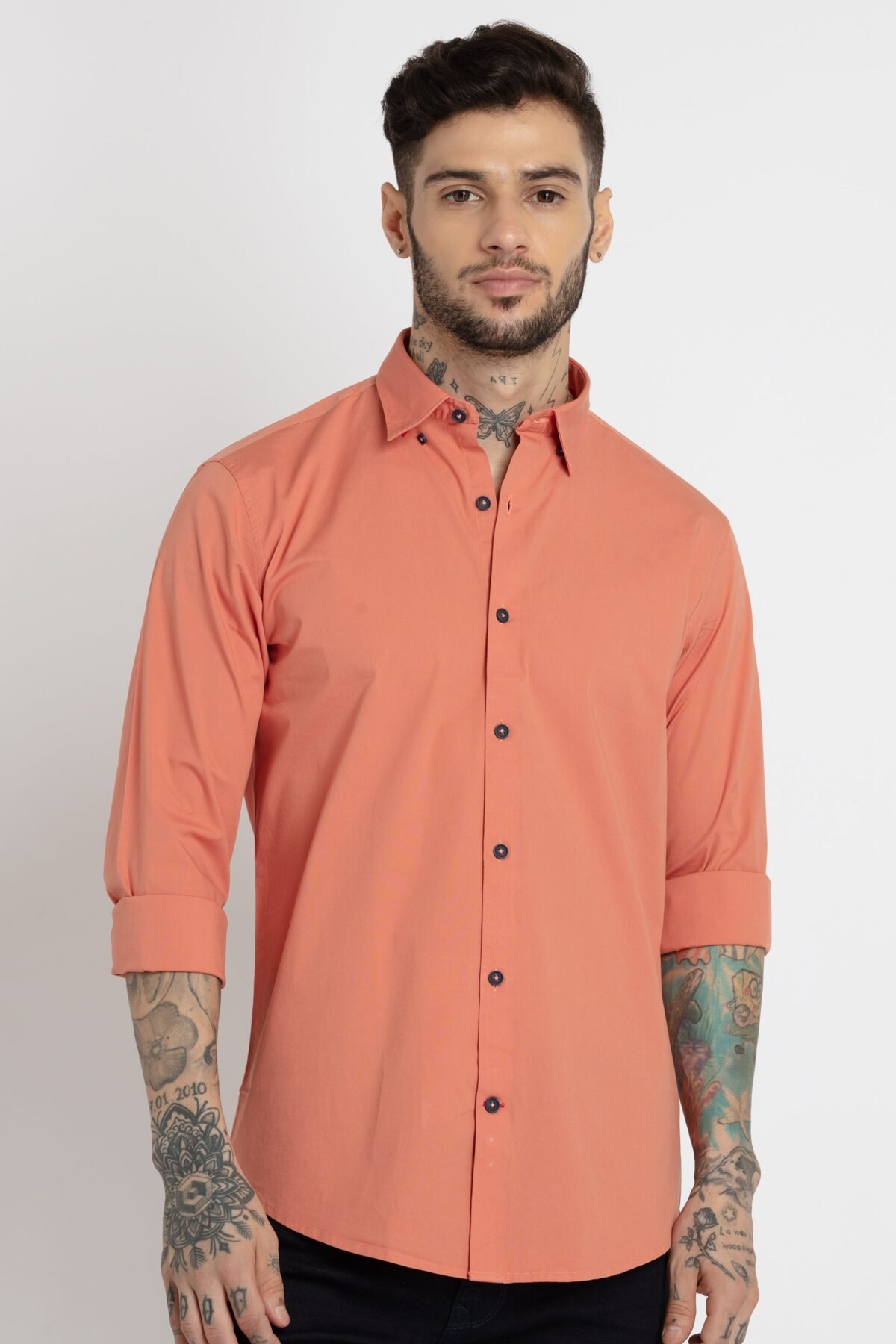 Mens Solid Cotton Slim Fit Shirt