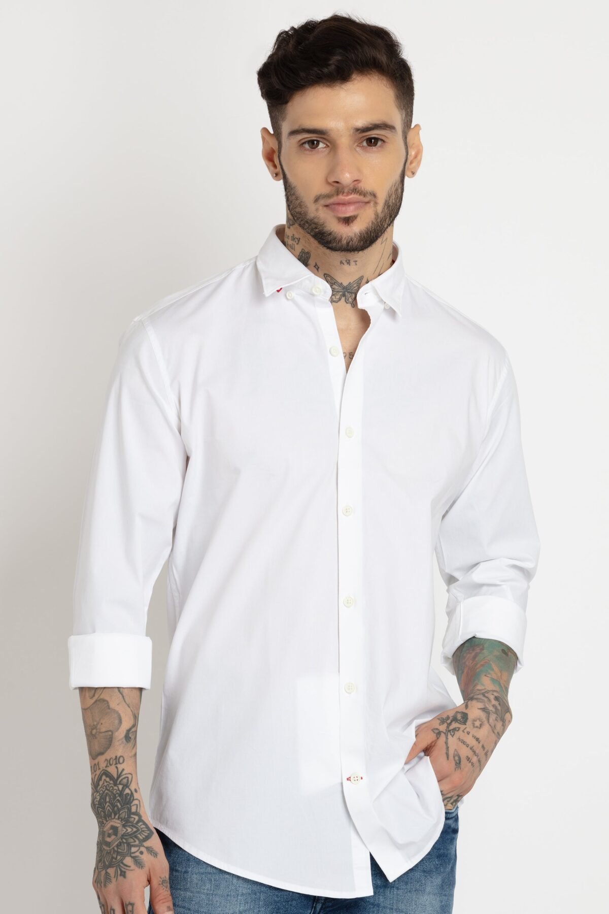 Mens Solid Cotton Slim Fit Shirt