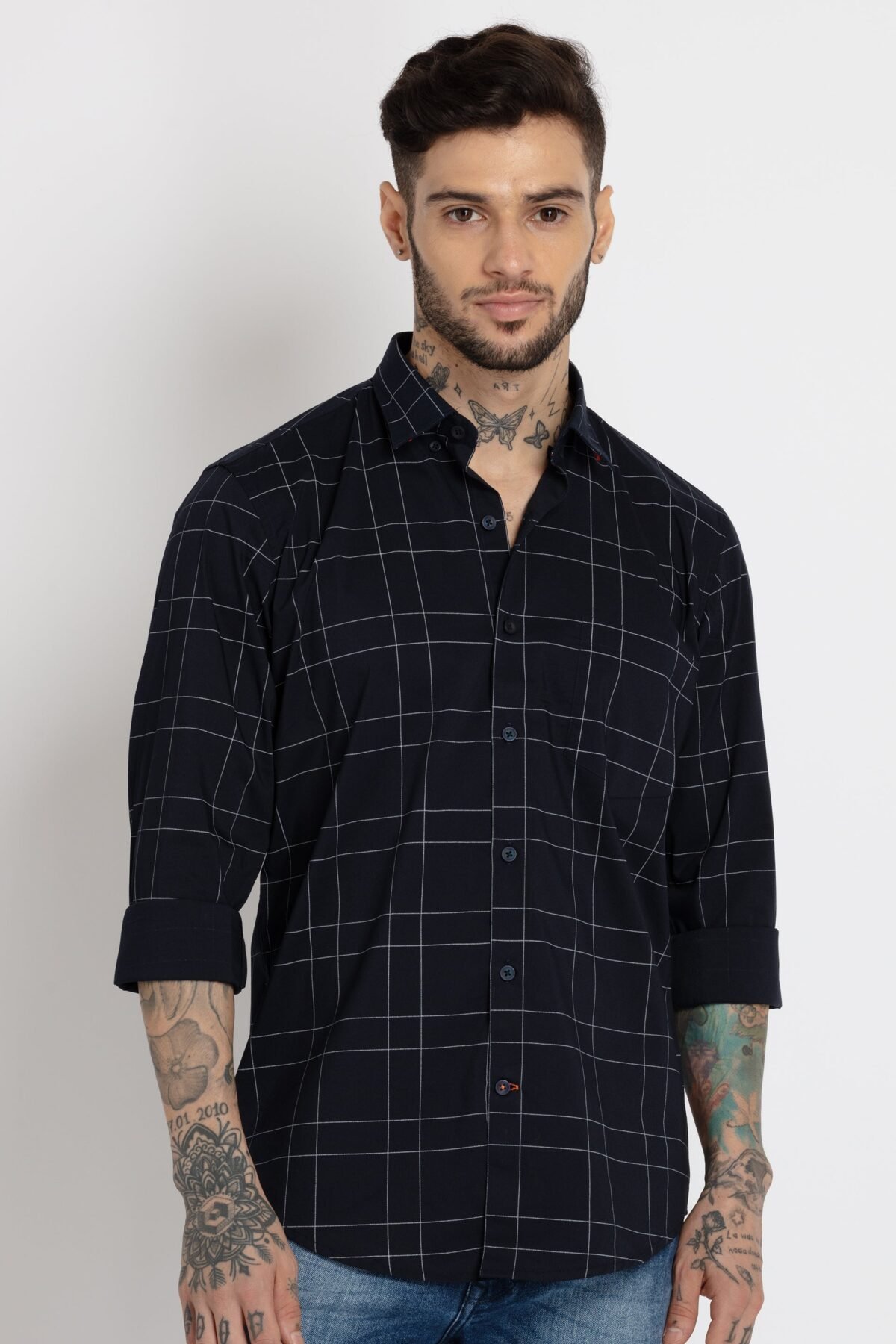 Mens Checkered Cotton Slim Fit Shirt