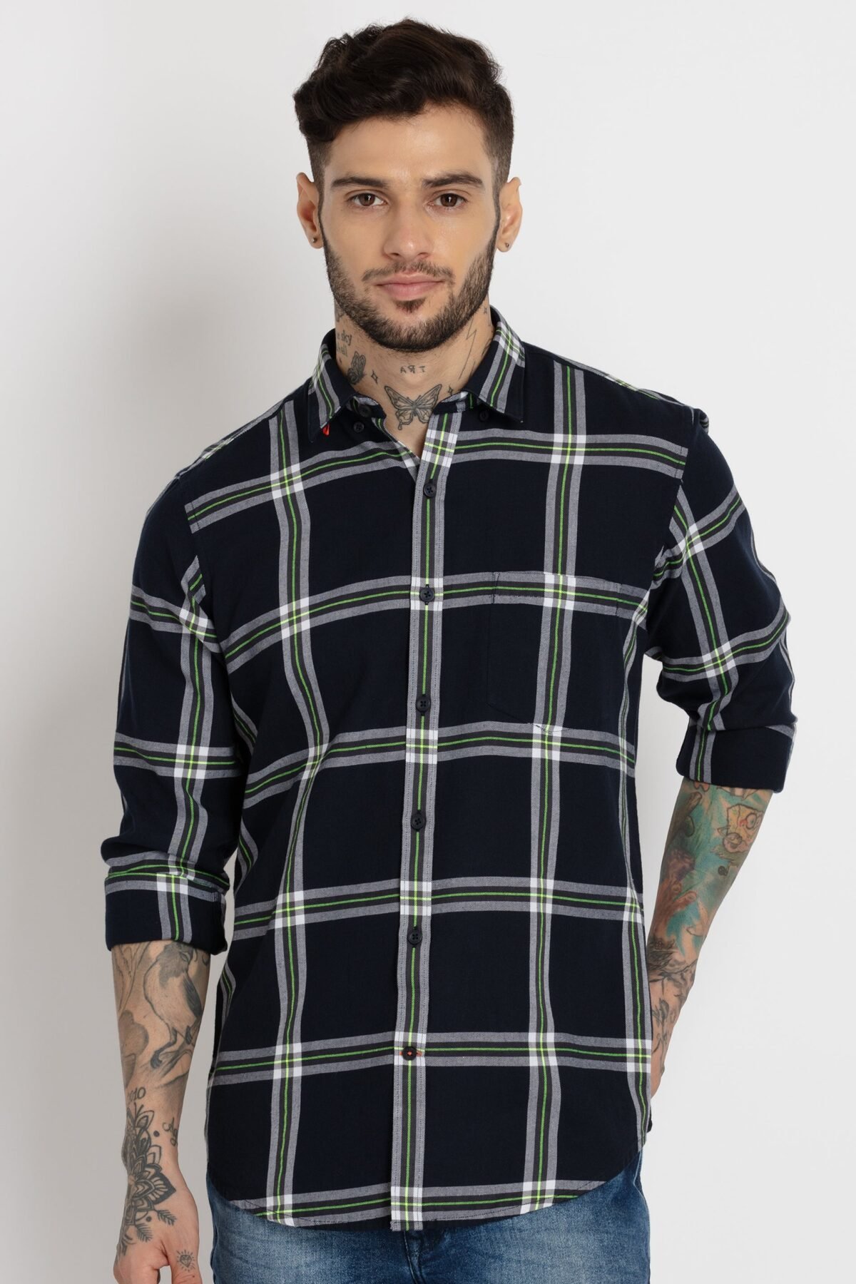 Mens Checkered Cotton Slim Fit Shirt