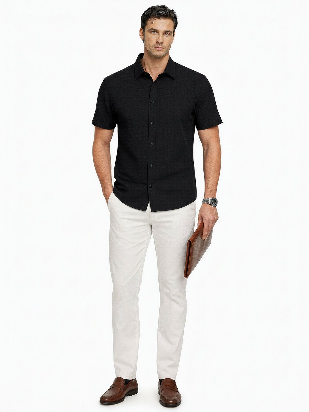 Black Textured Short Sleeve Shirt
