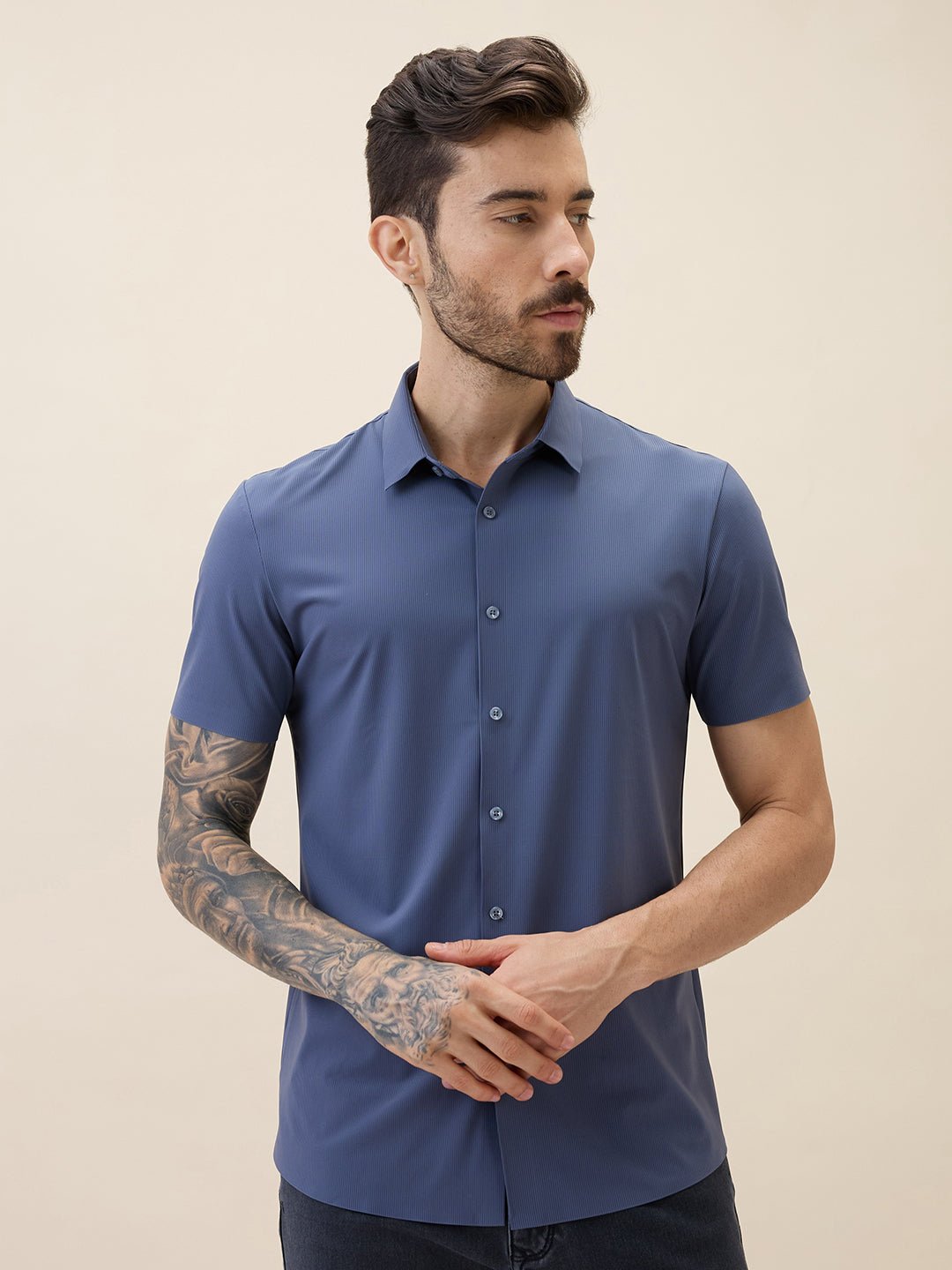 Mens Premium Solid Cuban Collar Half Sleeves Regular Fit Shirt